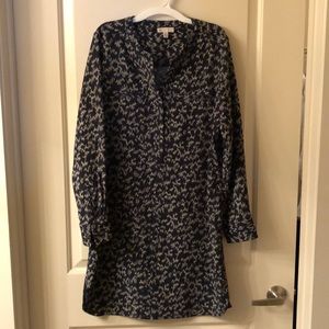 Long sleeve work dress - dark green and cream